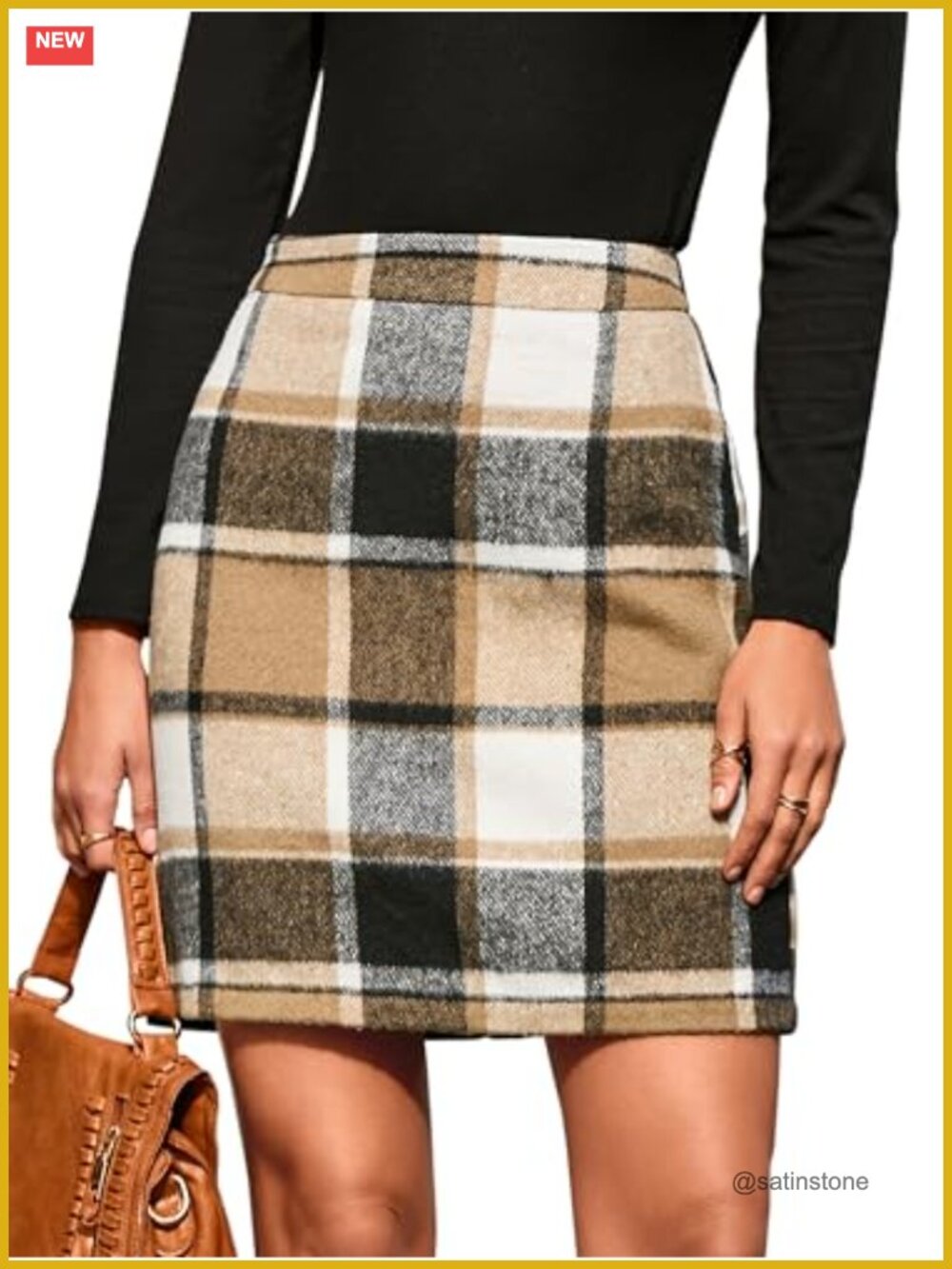 Womens Suede Plaid High Waist Bodycon Mini Skirt